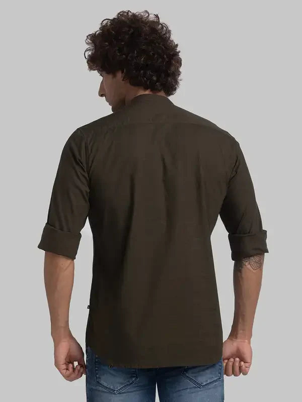 Men Green Slim Fit Solid Cotton Full Sleeve Shirts