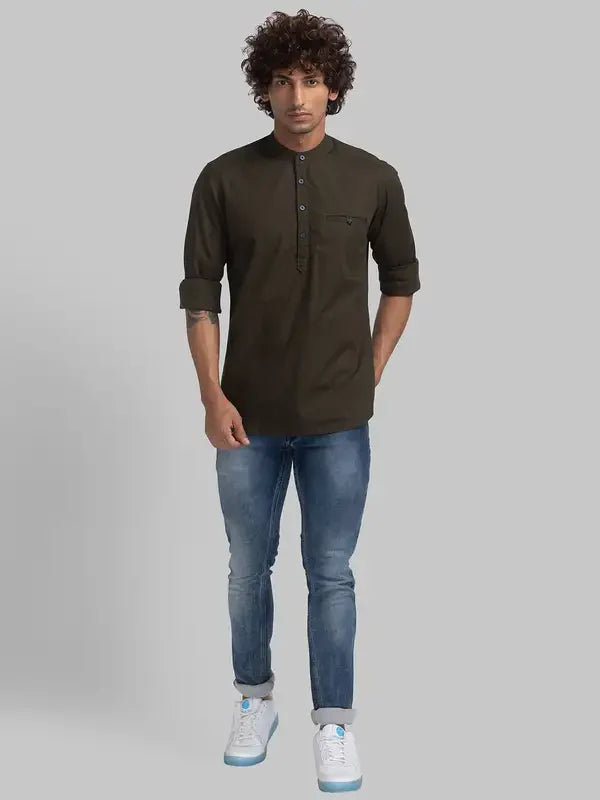 Men Green Slim Fit Solid Cotton Full Sleeve Shirts