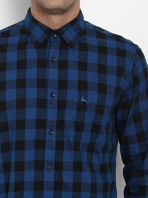 Parx Men Blue Checks Slim Fit Cotton Shirt