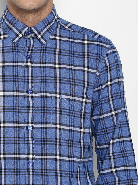 Parx Men Blue Checks Slim Fit Cotton Shirt