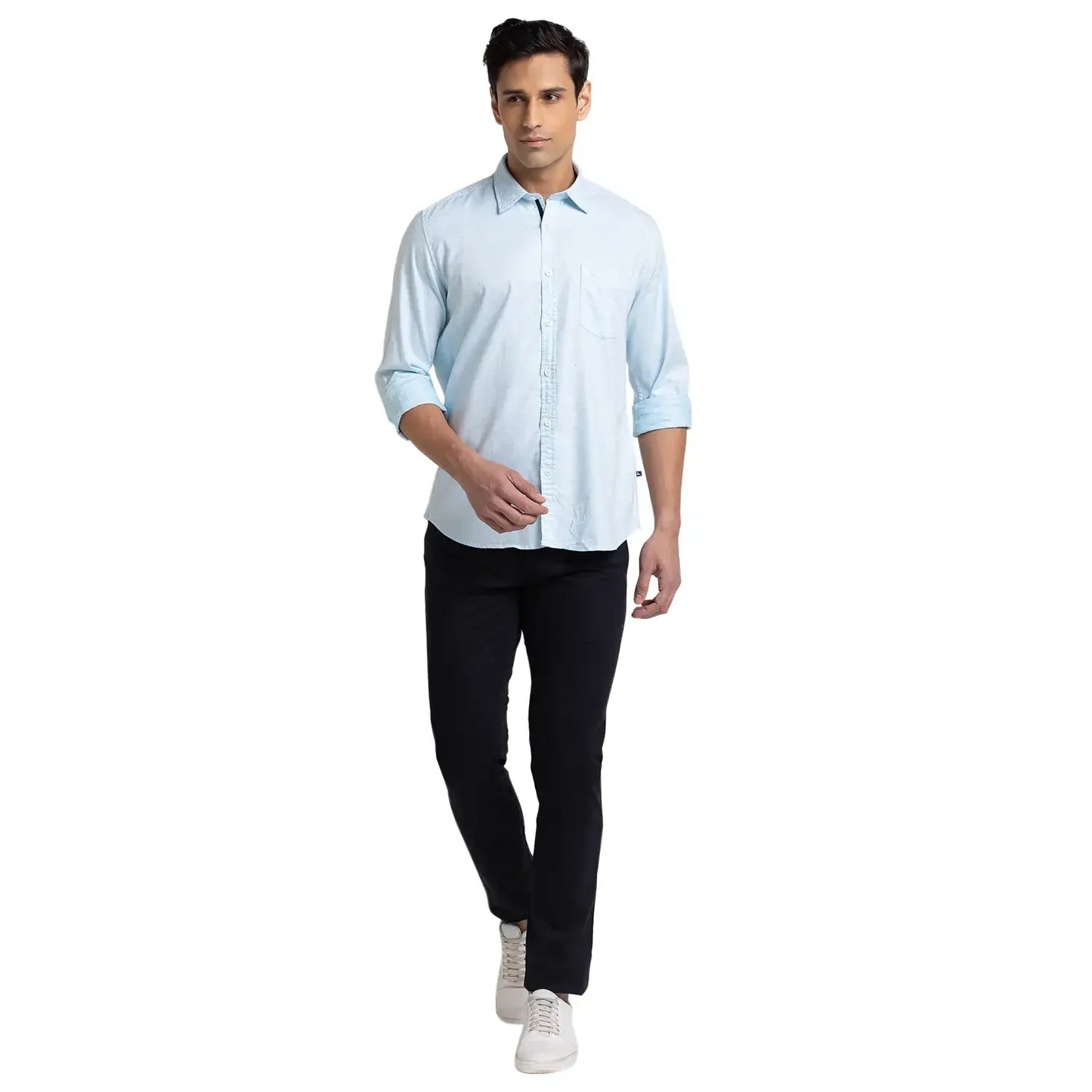 Men Blue Slim Fit Solid Cotton Blend Full Sleeve Shirts