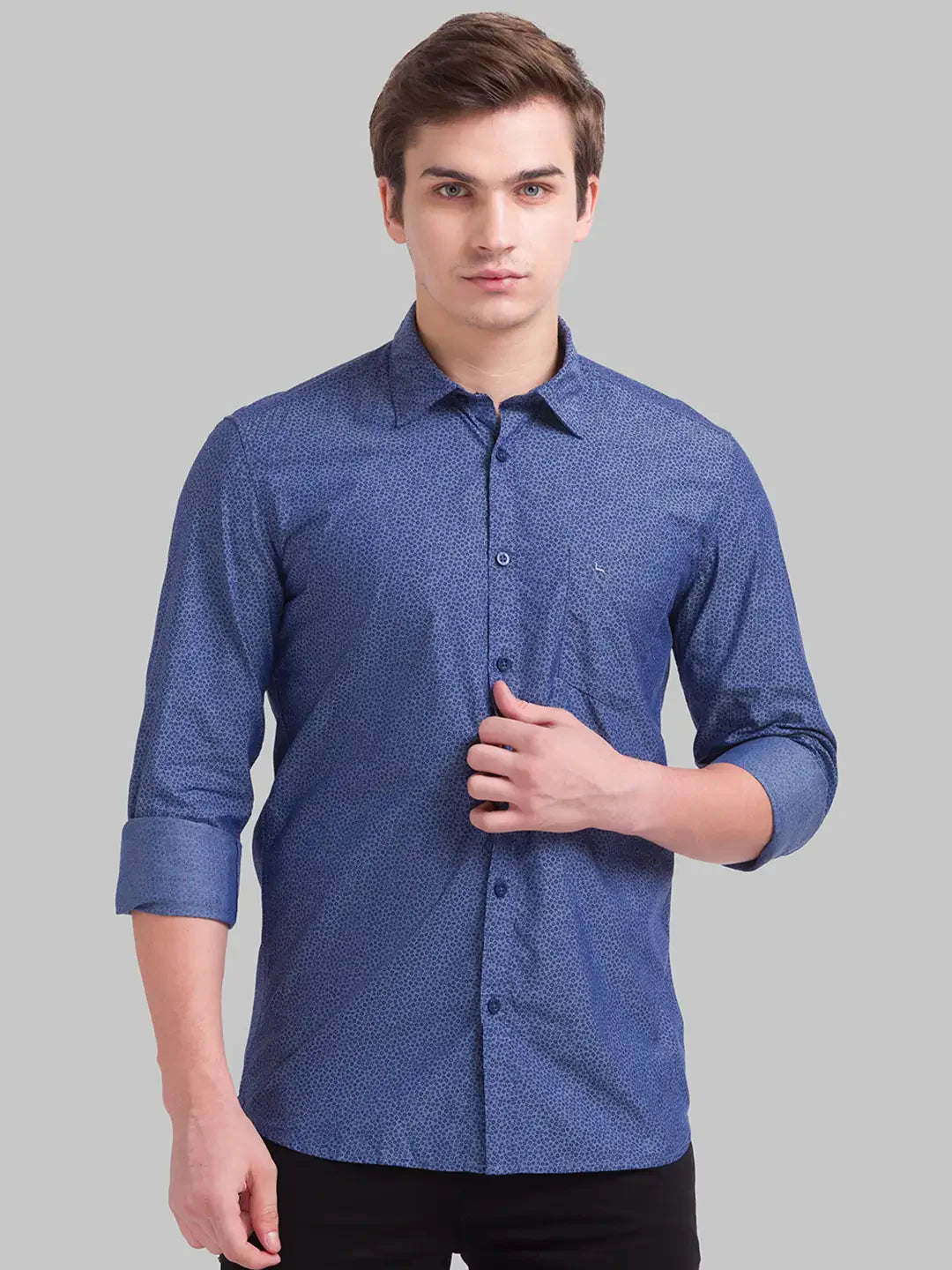 Men Blue Slim Fit Print Cotton Full Sleeve Shirts