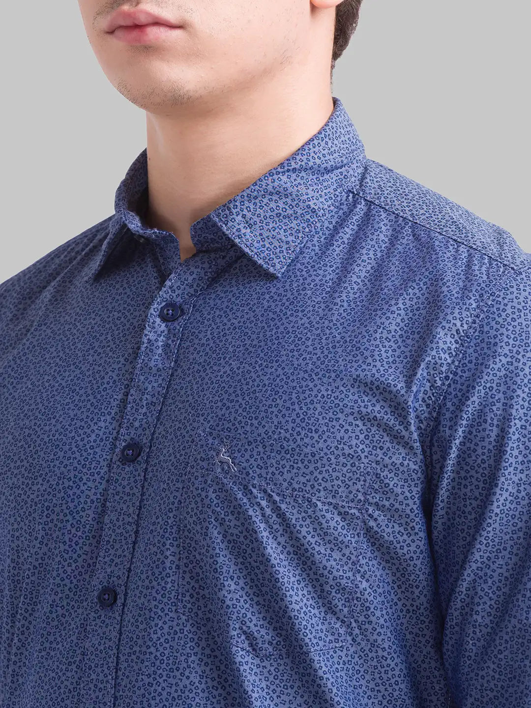 Men Blue Slim Fit Print Cotton Full Sleeve Shirts