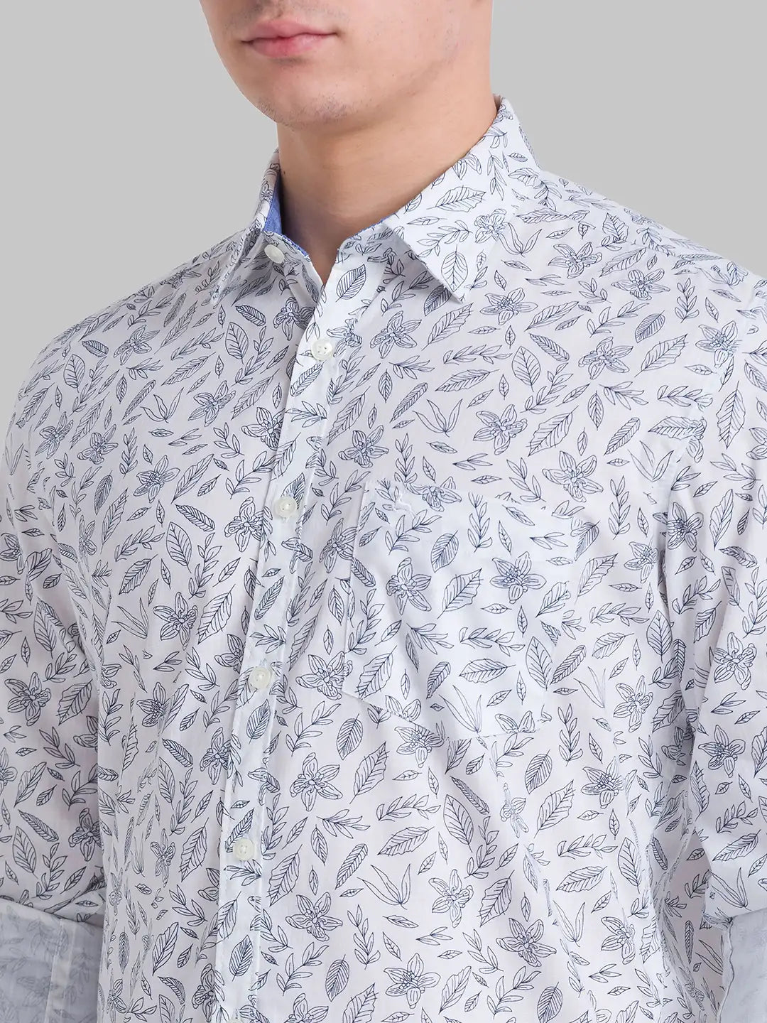 Men White Slim Fit Print Cotton Full Sleeve Shirts