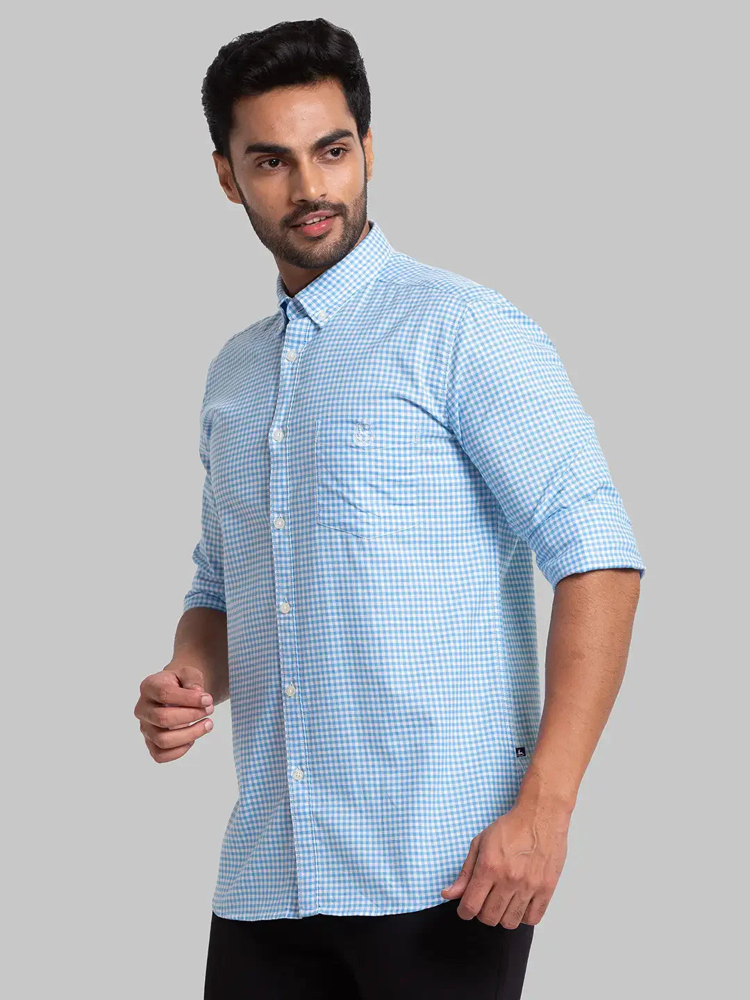 Men Blue Slim Fit Checks Cotton Full Sleeve Shirts