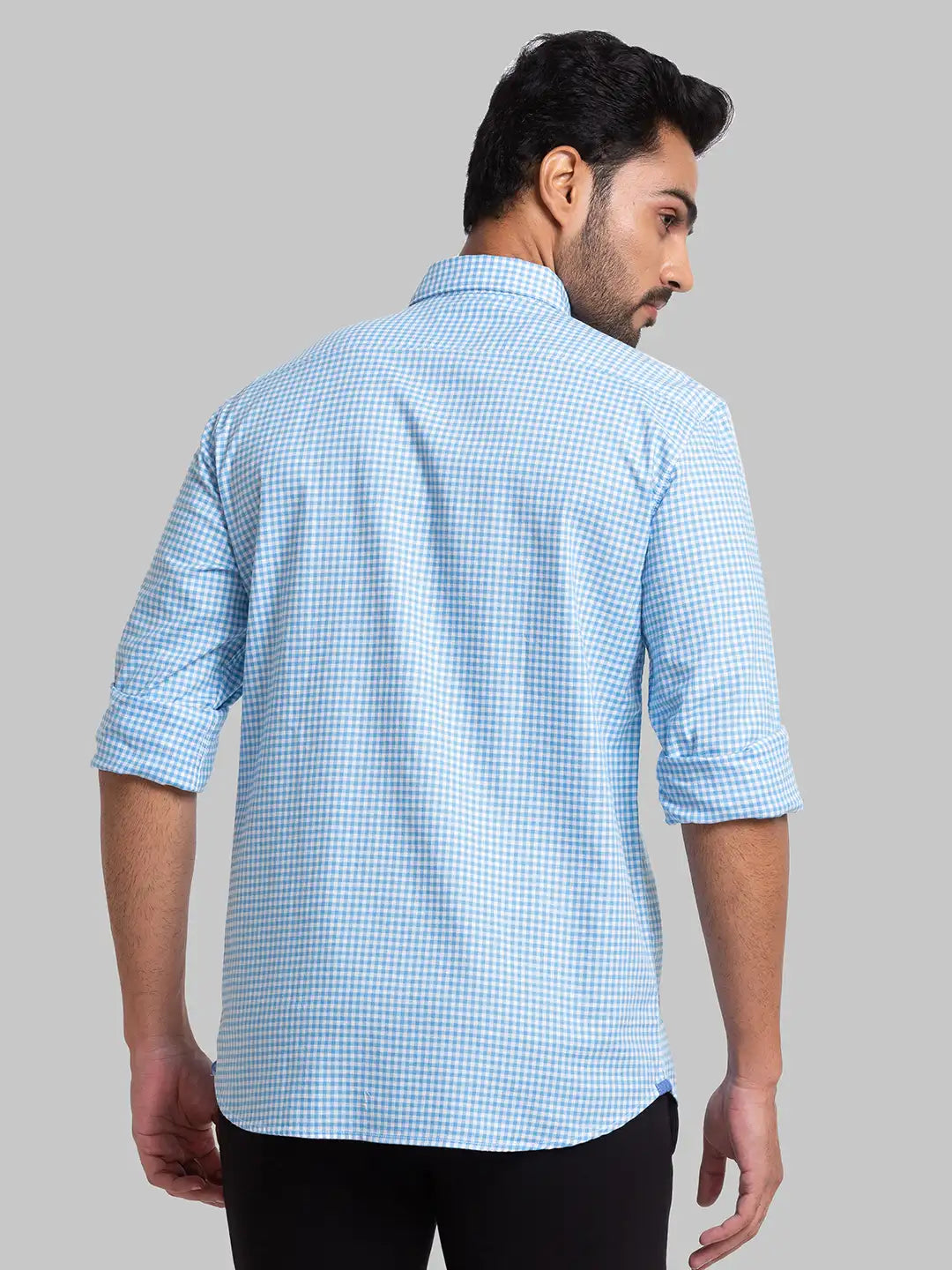 Men Blue Slim Fit Checks Cotton Full Sleeve Shirts