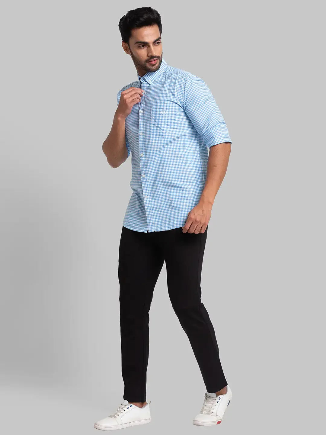Men Blue Slim Fit Checks Cotton Full Sleeve Shirts