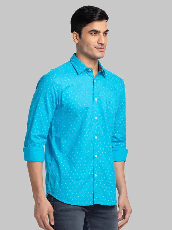 Men Blue Slim Fit Print Cotton Full Sleeve Shirts