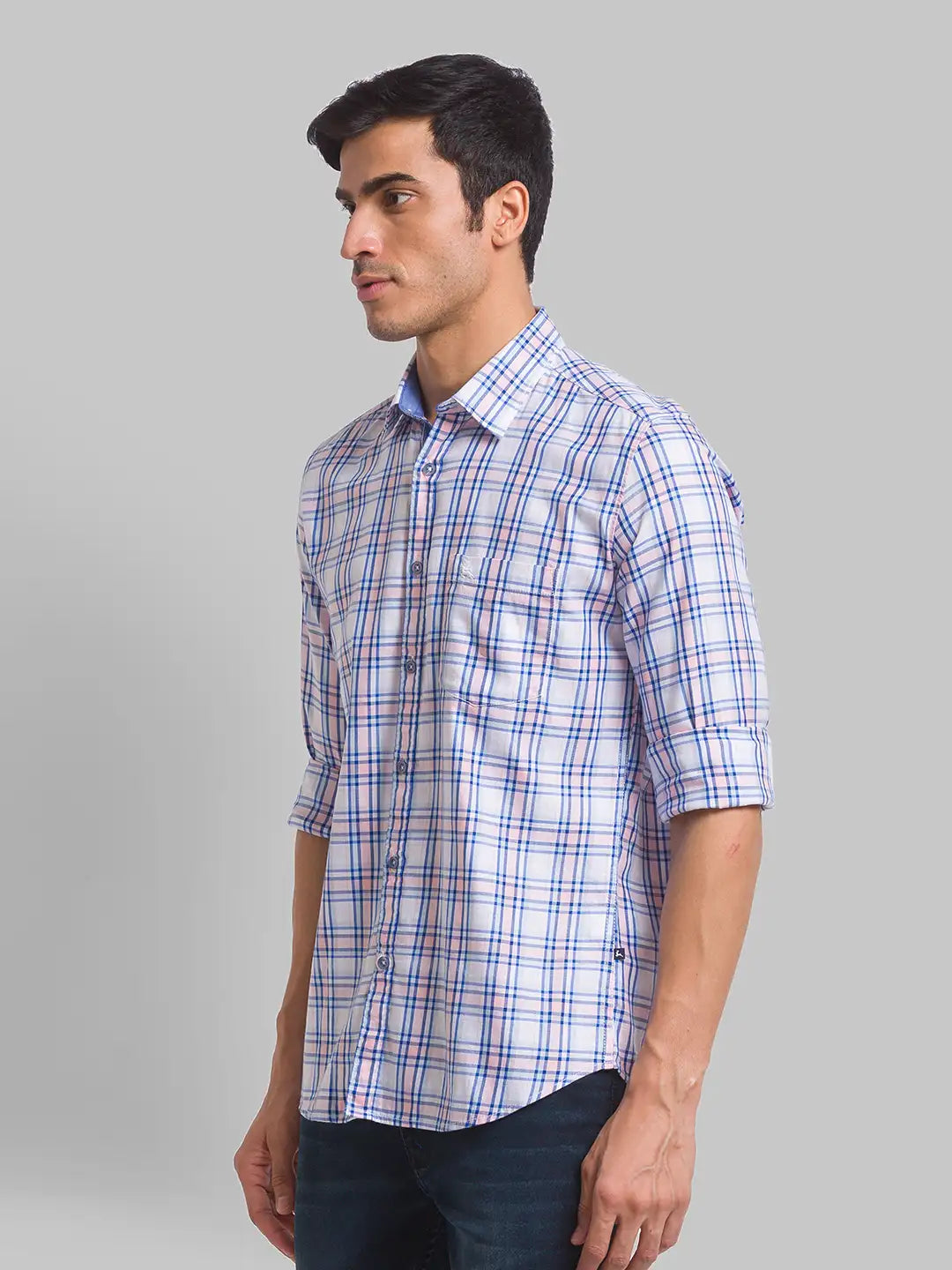 Men Red Slim Fit Checks Cotton Blend Full Sleeve Shirts