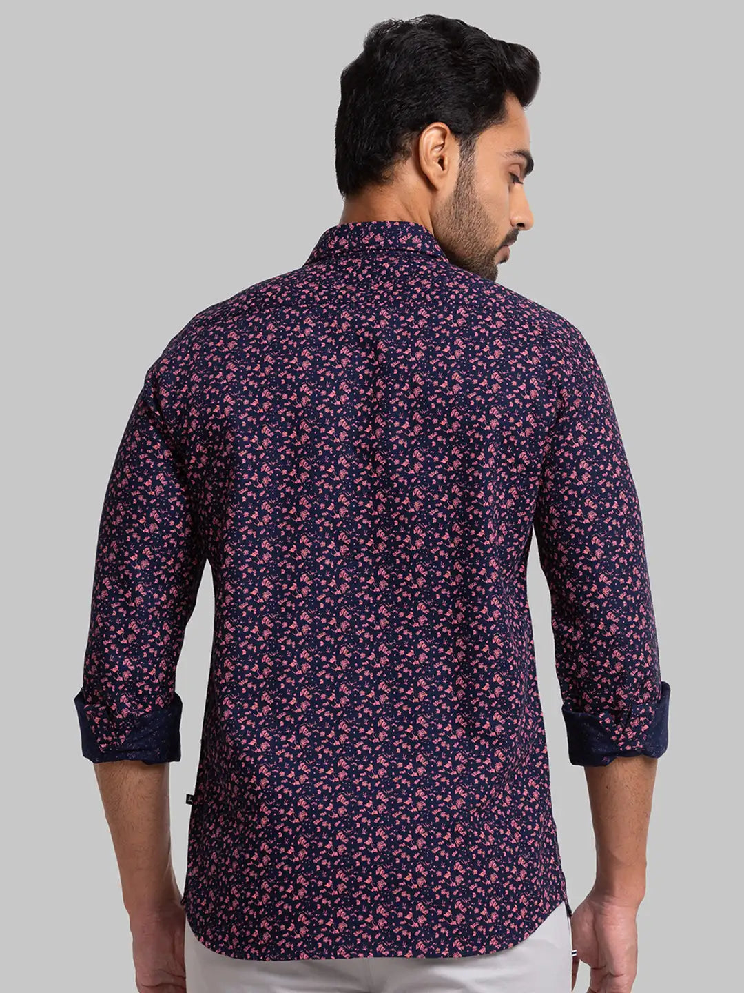Men Blue Slim Fit Print Cotton Full Sleeve Shirts