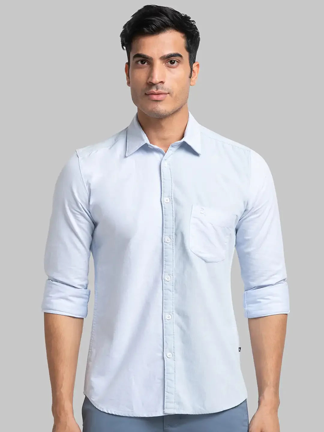 Men Blue Slim Fit Solid Cotton Full Sleeve Shirts