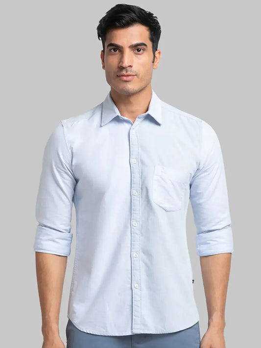 Men Blue Slim Fit Solid Cotton Full Sleeve Shirts