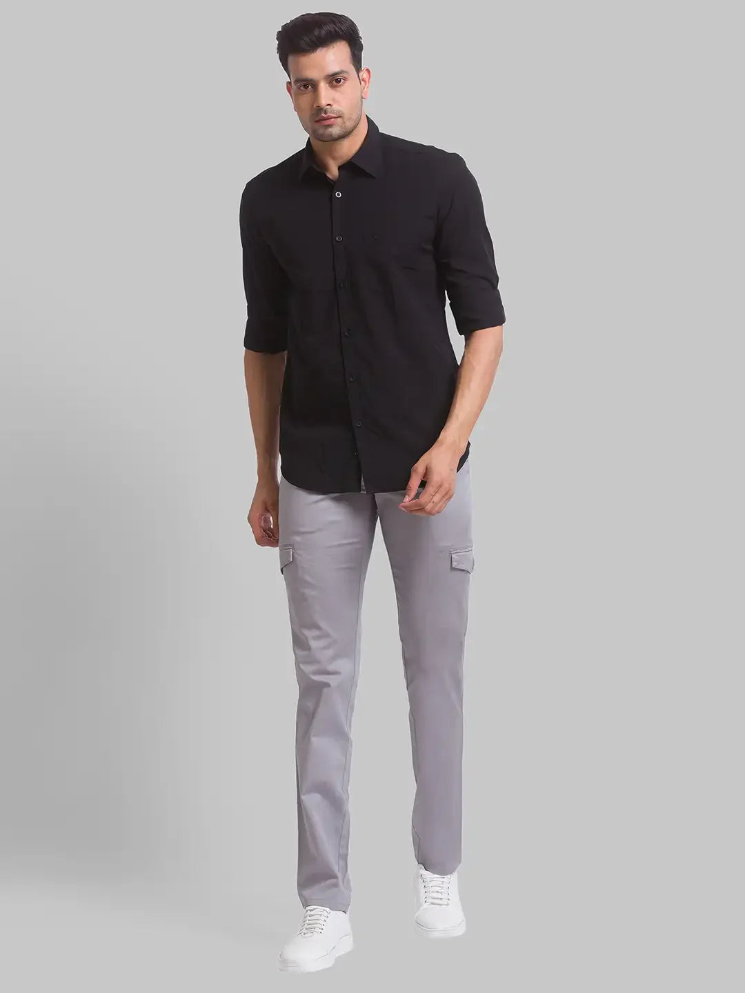 Men Black Slim Fit Solid Polyester Blend Full Sleeve Shirts