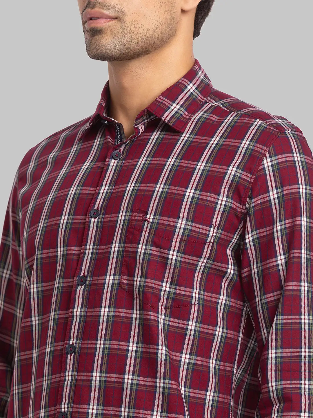 Men Red Slim Fit Checks Cotton Full Sleeve Shirts
