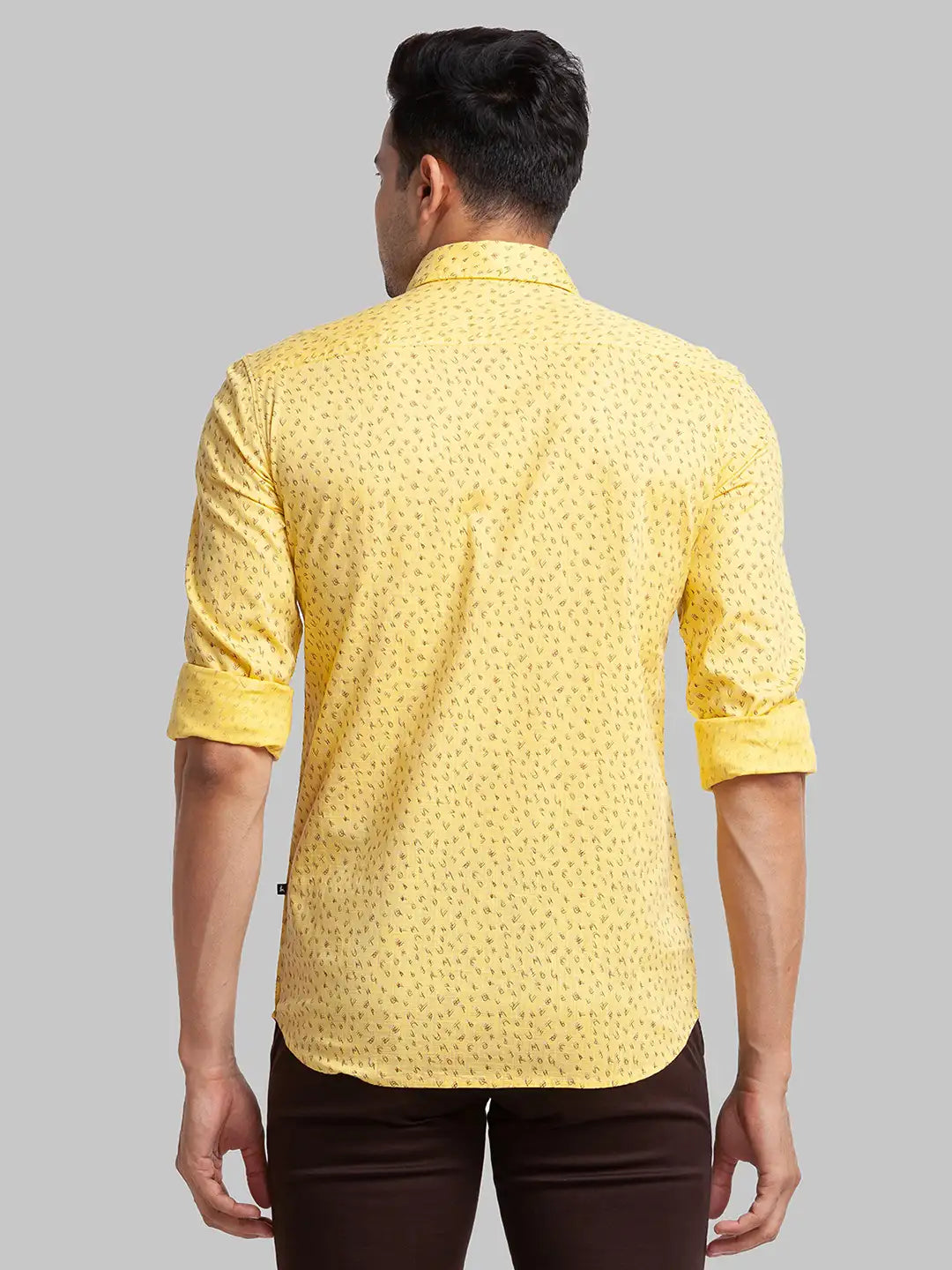 Men Yellow Slim Fit Print Cotton Full Sleeve Shirts