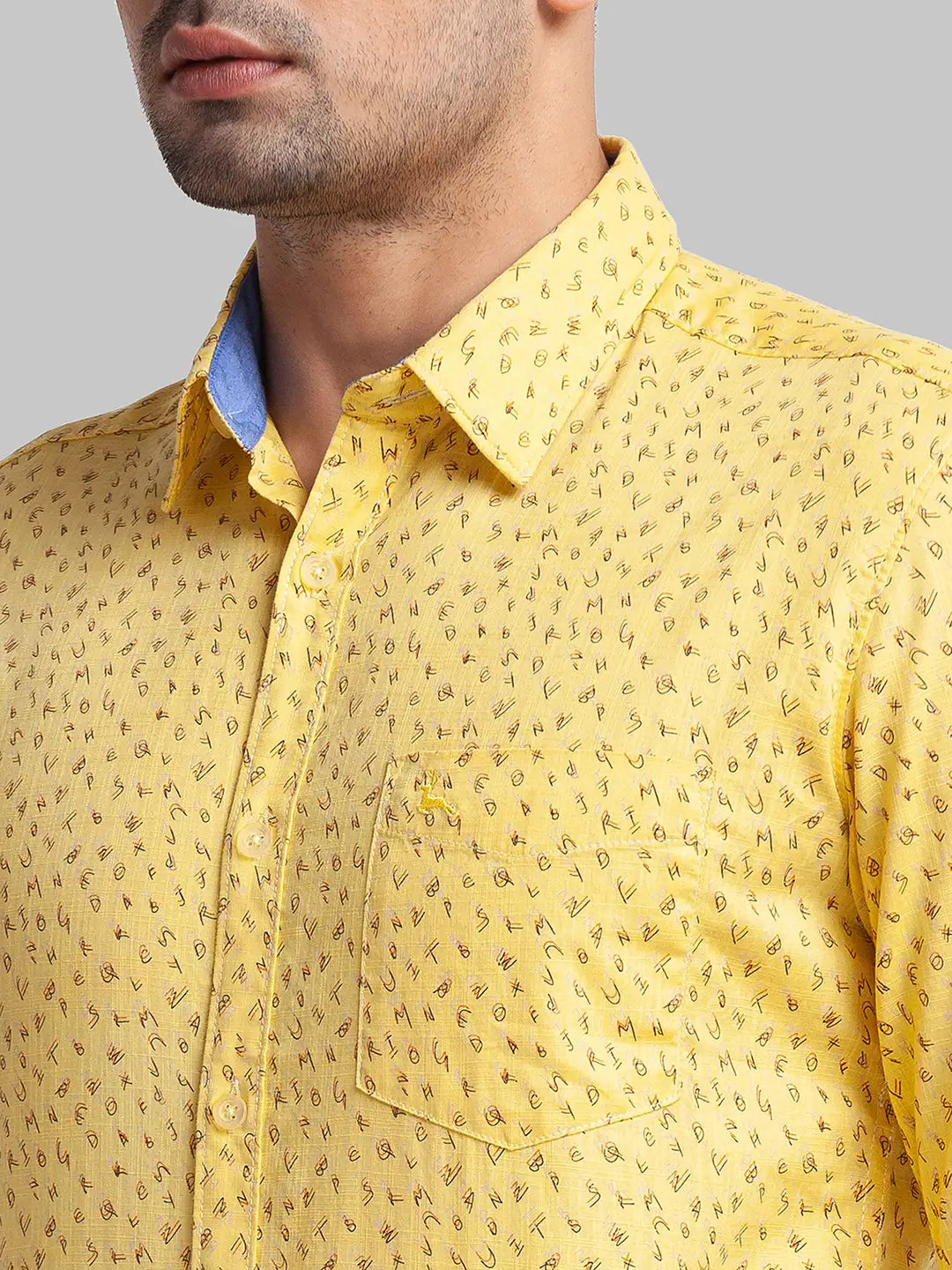 Men Yellow Slim Fit Print Cotton Full Sleeve Shirts