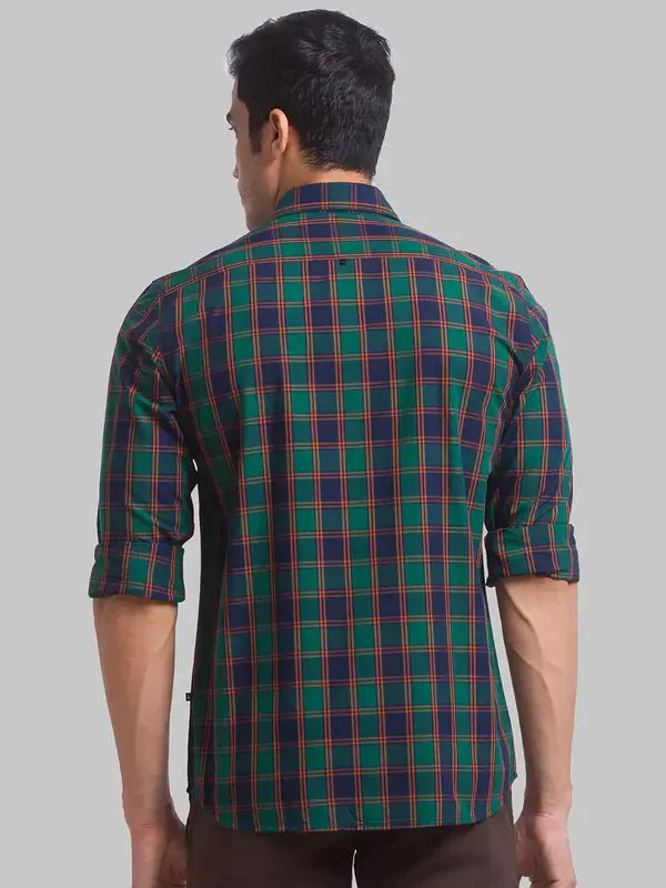 Men Green Slim Fit Checks Cotton Full Sleeve Shirts