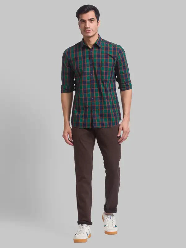 Men Green Slim Fit Checks Cotton Full Sleeve Shirts