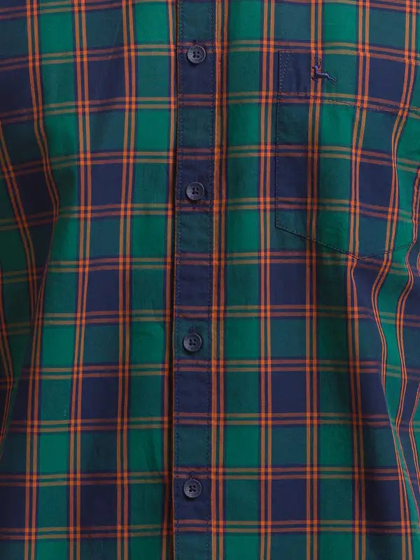 Men Green Slim Fit Checks Cotton Full Sleeve Shirts
