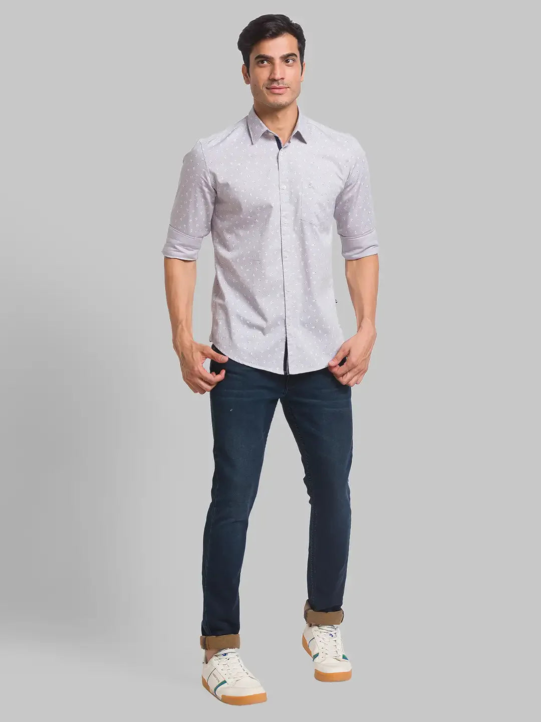 Parx Men Green Printed Slim Fit Cotton Casual Shirt