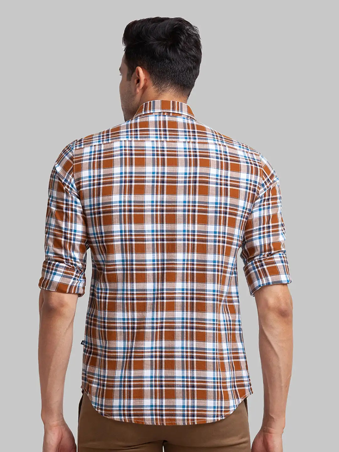 Men Brown Slim Fit Checks Cotton Full Sleeve Shirts