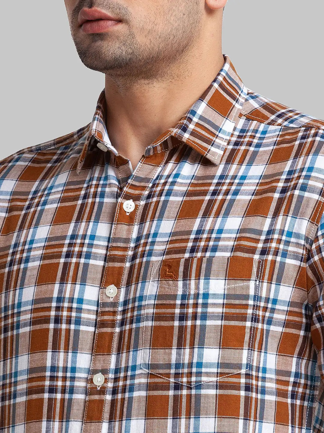 Men Brown Slim Fit Checks Cotton Full Sleeve Shirts