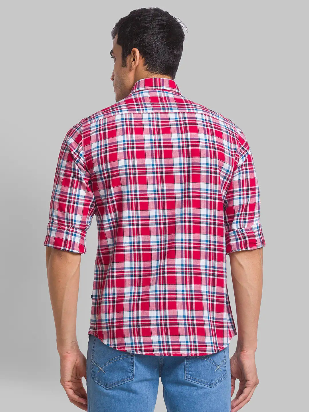 Men Red Slim Fit Checks Cotton Full Sleeve Shirts