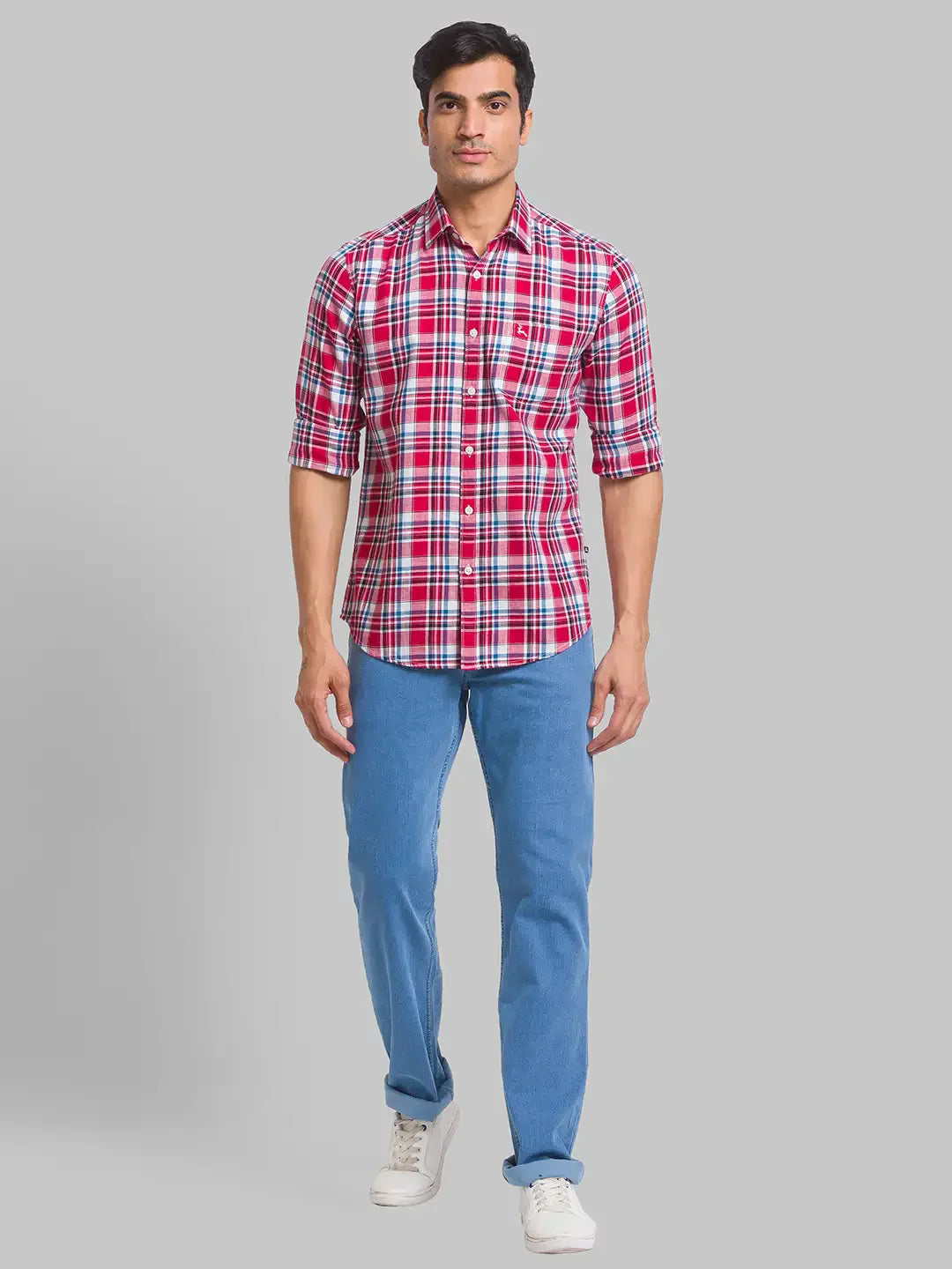 Men Red Slim Fit Checks Cotton Full Sleeve Shirts