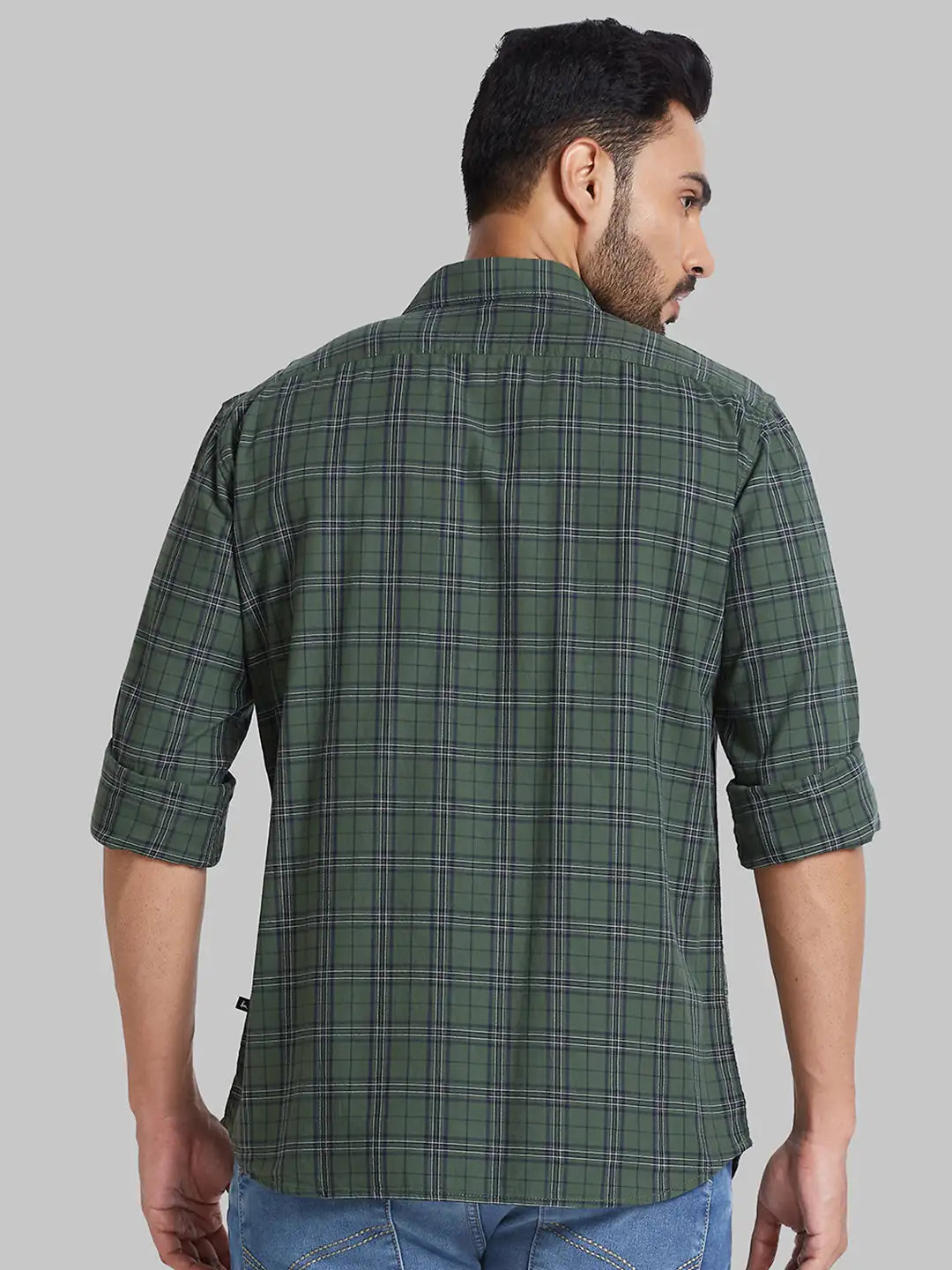 Men Green Slim Fit Checks Cotton Full Sleeve Shirts