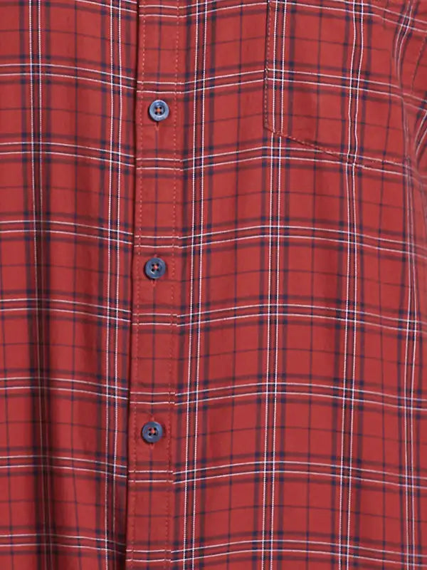 Men Red Slim Fit Checks Cotton Full Sleeve Shirts