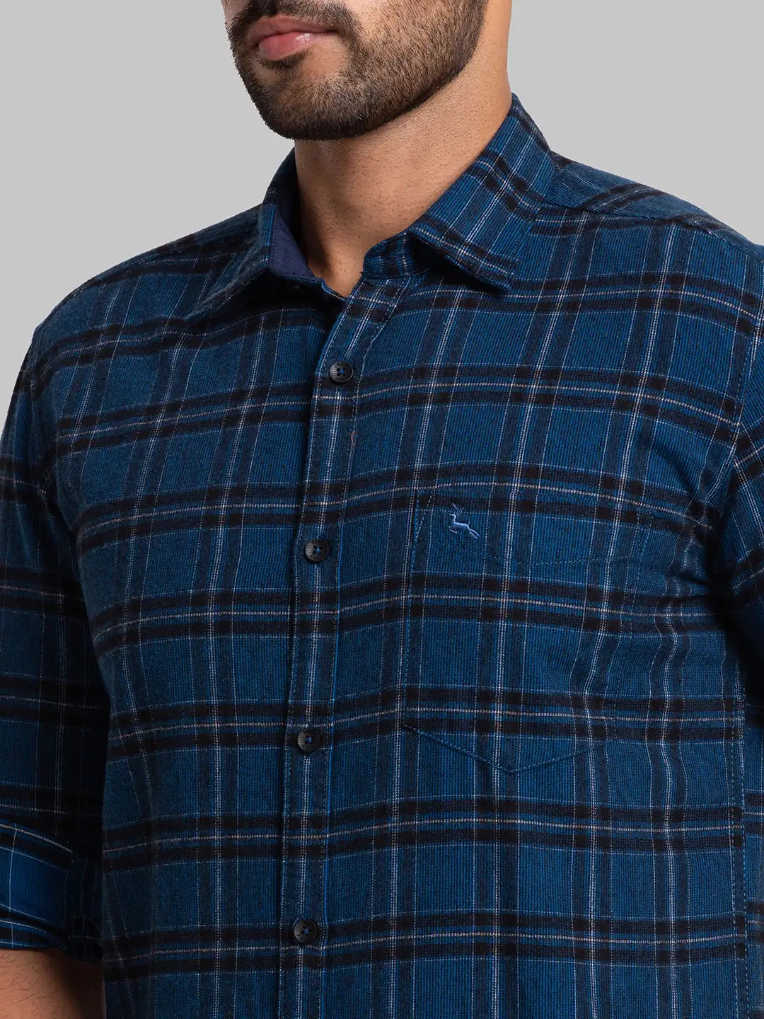 Men Blue Slim Fit Checks Cotton Full Sleeve Shirts