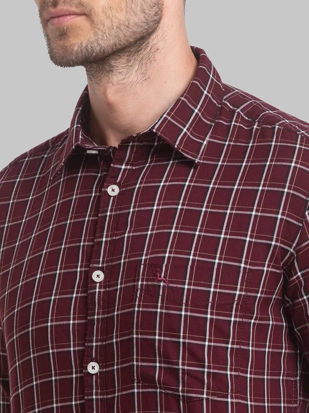 Men Maroon Slim Fit Checks Cotton Blend Full Sleeve Shirts