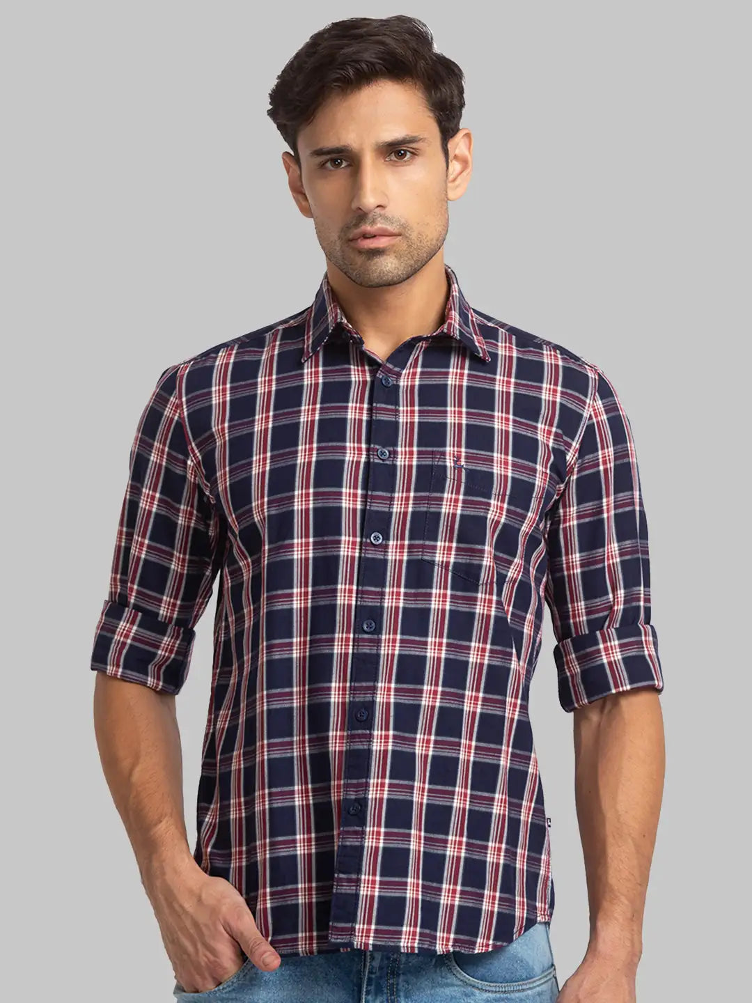 Men Blue Slim Fit Checks Cotton Full Sleeve Shirts