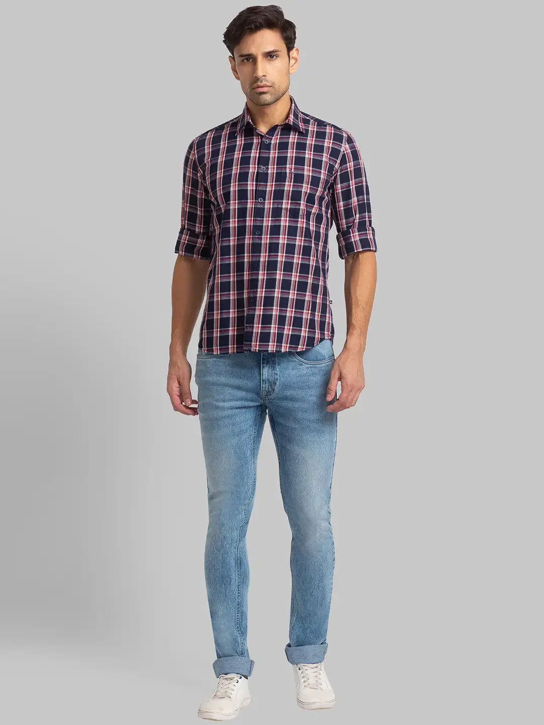 Men Blue Slim Fit Checks Cotton Full Sleeve Shirts