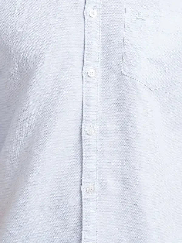 Men Blue Slim Fit Solid Linen Cotton Blend Full Sleeve Shirts