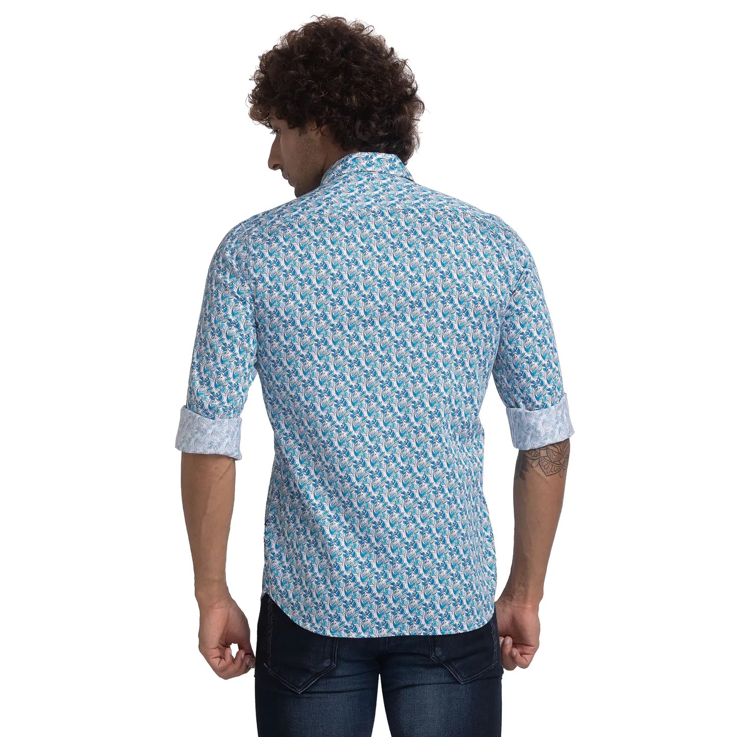 Men Blue Slim Fit Print Cotton Full Sleeve Shirts