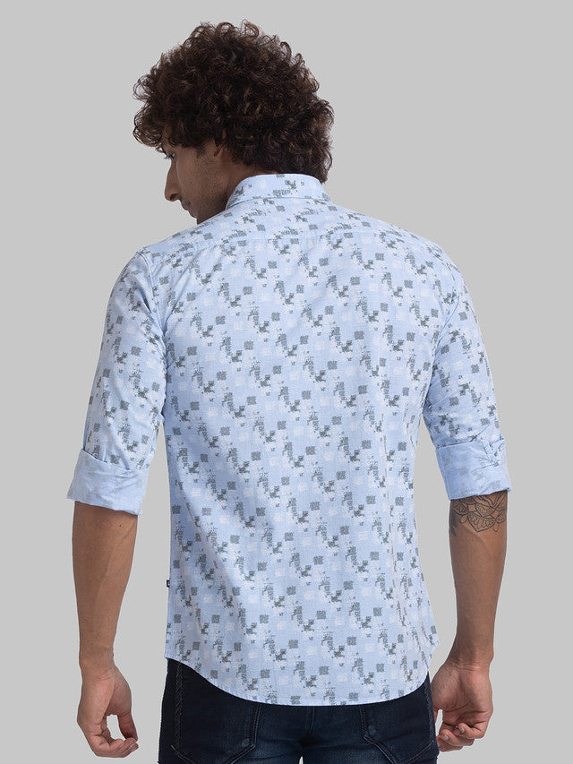 Parx Men Blue Printed Slim Fit Full Sleeve Semi Cut Away Collar Shirt