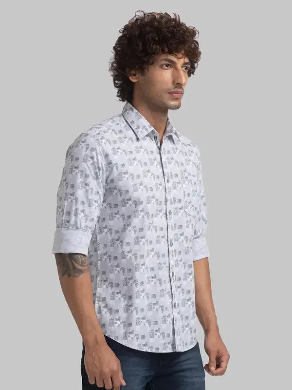 Parx Men Green Printed Slim Fit Cotton Casual Shirt