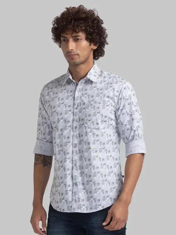 Parx Men Green Printed Slim Fit Cotton Casual Shirt