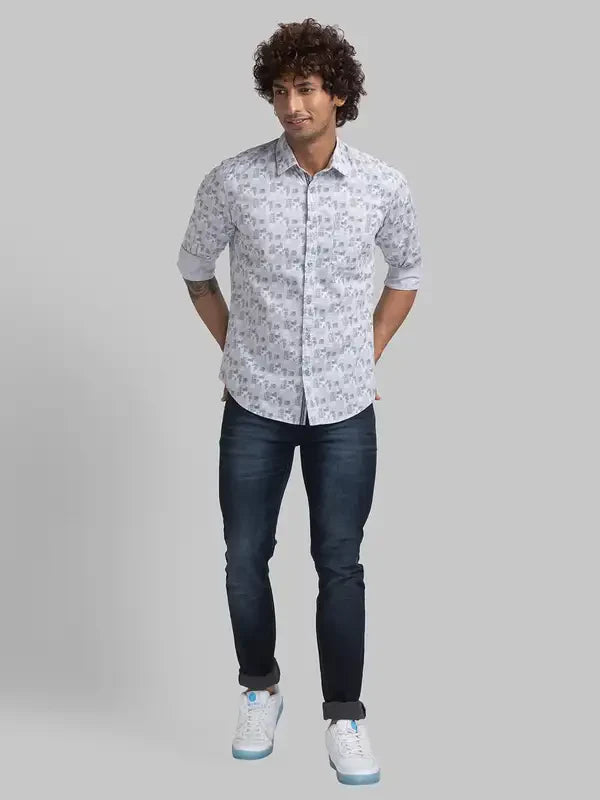 Parx Men Green Printed Slim Fit Cotton Casual Shirt