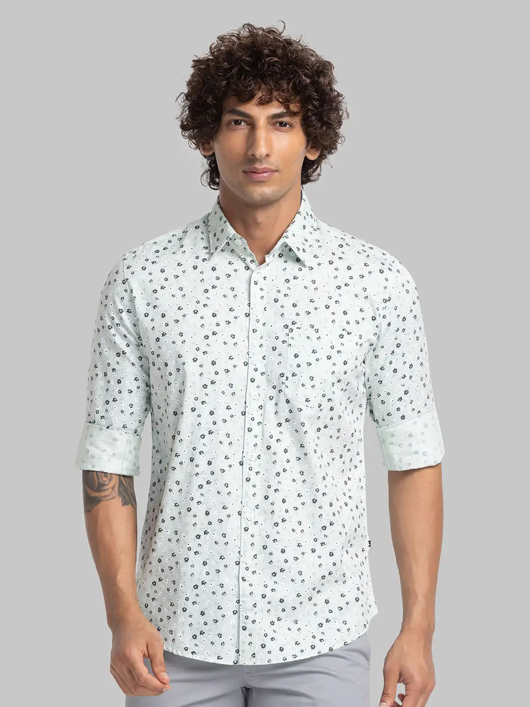 Parx Men Green Print Slim Fit Cotton Full Sleeve Shirts