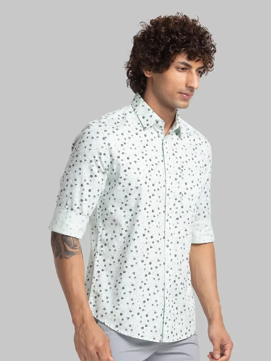 Parx Men Green Print Slim Fit Cotton Full Sleeve Shirts