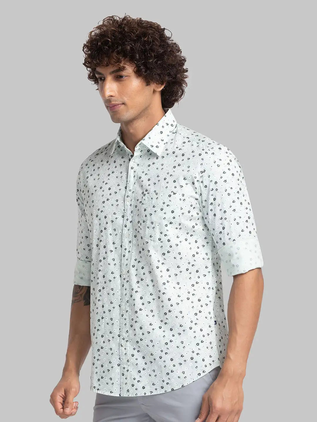 Parx Men Green Print Slim Fit Cotton Full Sleeve Shirts