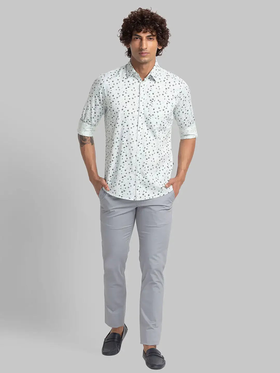 Parx Men Green Print Slim Fit Cotton Full Sleeve Shirts