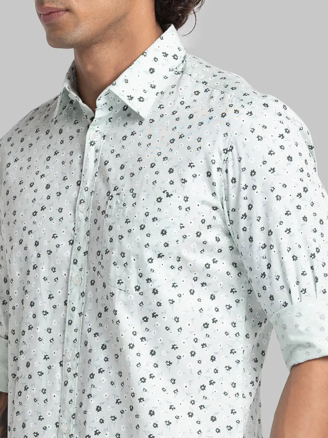 Parx Men Green Print Slim Fit Cotton Full Sleeve Shirts