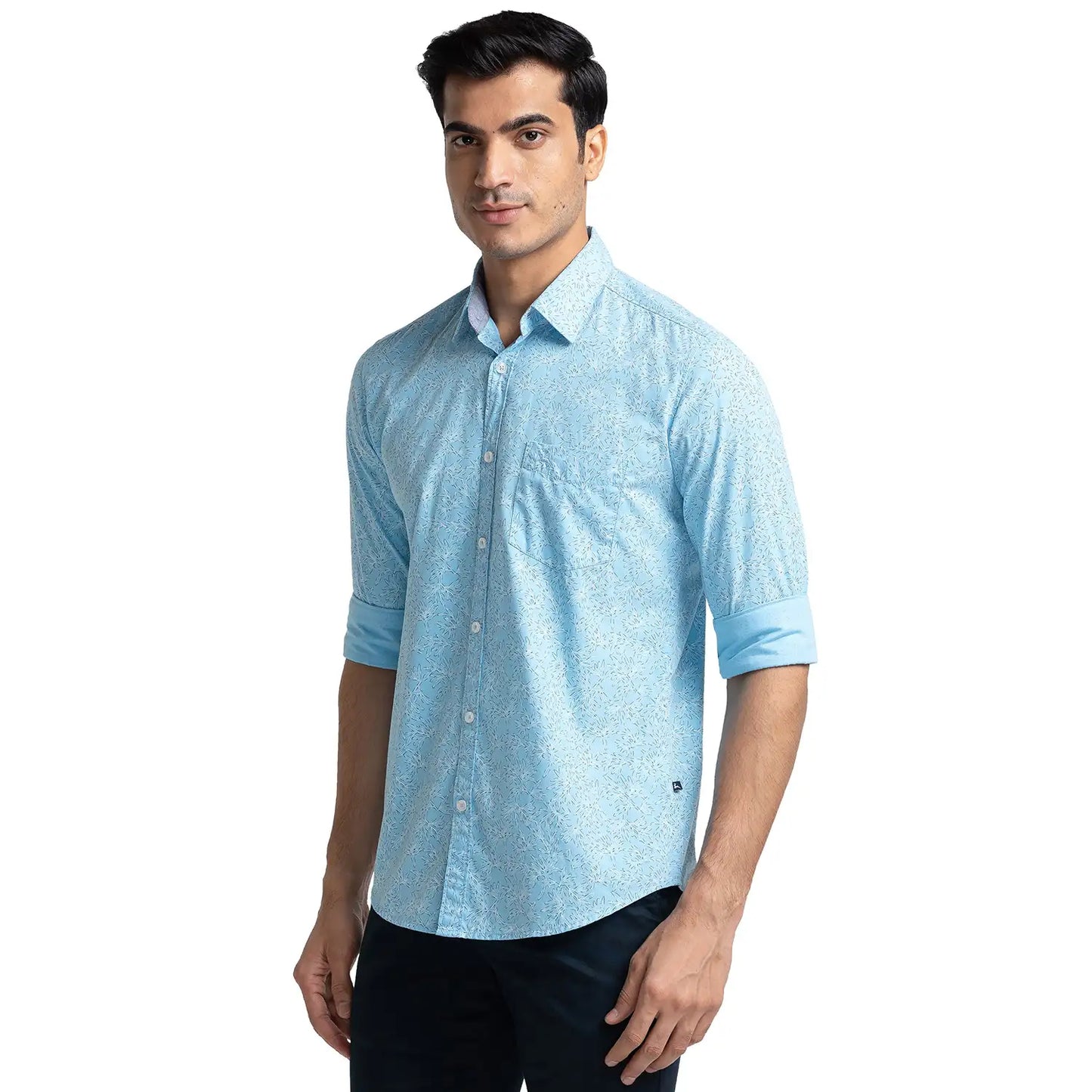 Men Blue Slim Fit Print Cotton Full Sleeve Shirts