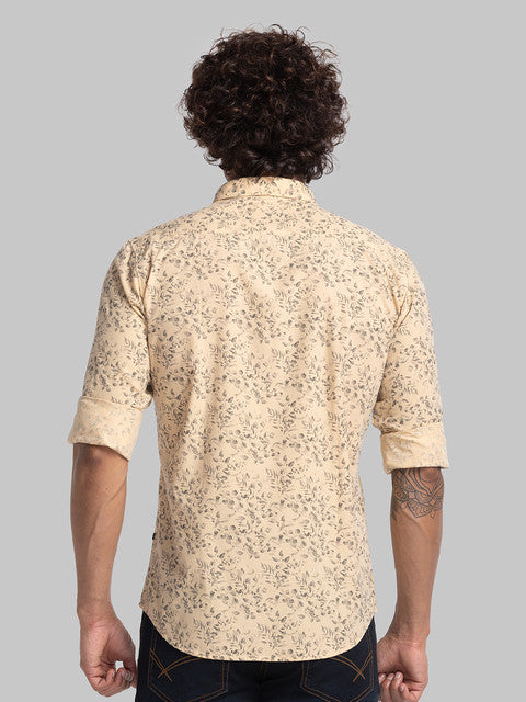 Parx Men Orange Slim Fit Stripe Full Sleeve Cutaway Collar Shirt