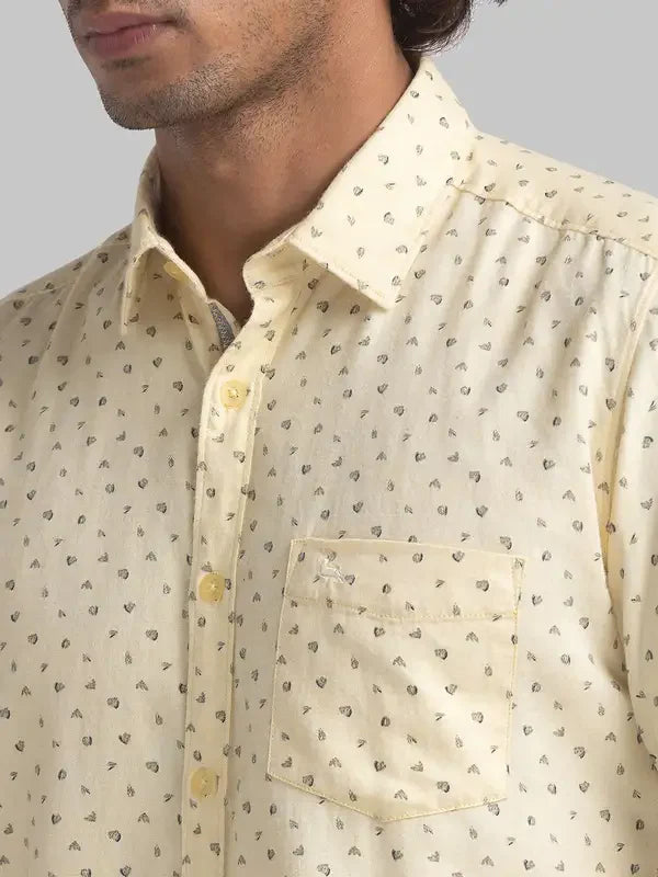 Men Yellow Slim Fit Print Cotton Full Sleeve Shirts