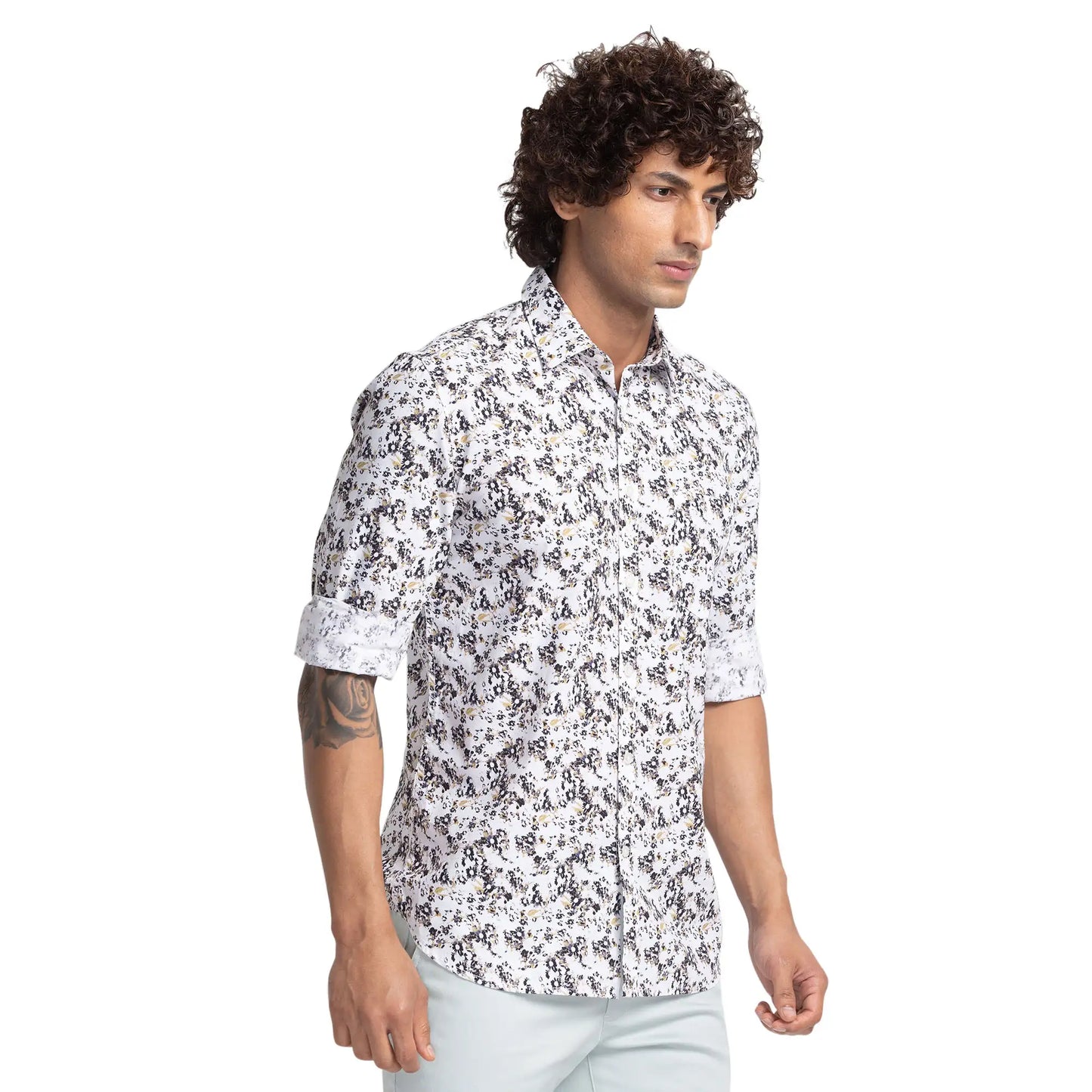 Parx Men White Printed Slim Fit Cotton Casual Shirt
