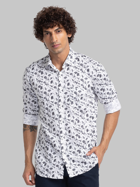Parx Men White Printed Slim Fit Cotton Casual Shirt